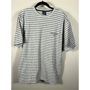 Vintage 90s Nautica Gray Striped Shirt Made in USA Single Stitch Size XL (O)